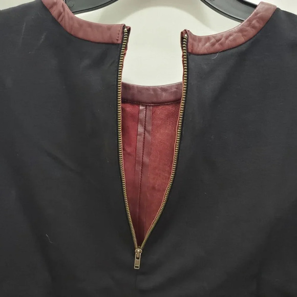 Halogen Women's Burgundy 100% Leather Front Zip Back Short Sleeve Panel Top M - Picture 5 of 8